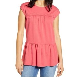 Caslon Women’s Capped Sleeve Peplum Orange Top Size 1x